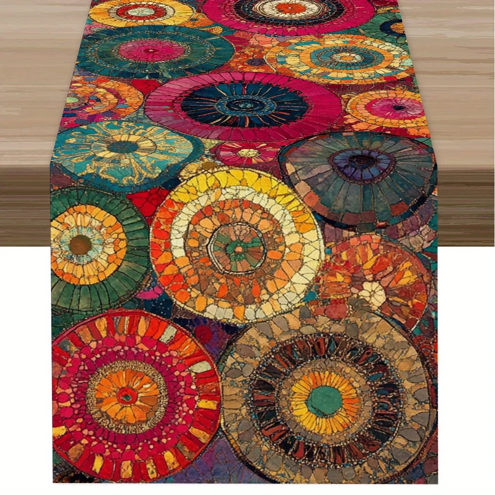 Colorful Floral Rings Bohemian Table Runner - Vibrant Romantic Table Cover for Living Room Coffee Table & Party Decor
