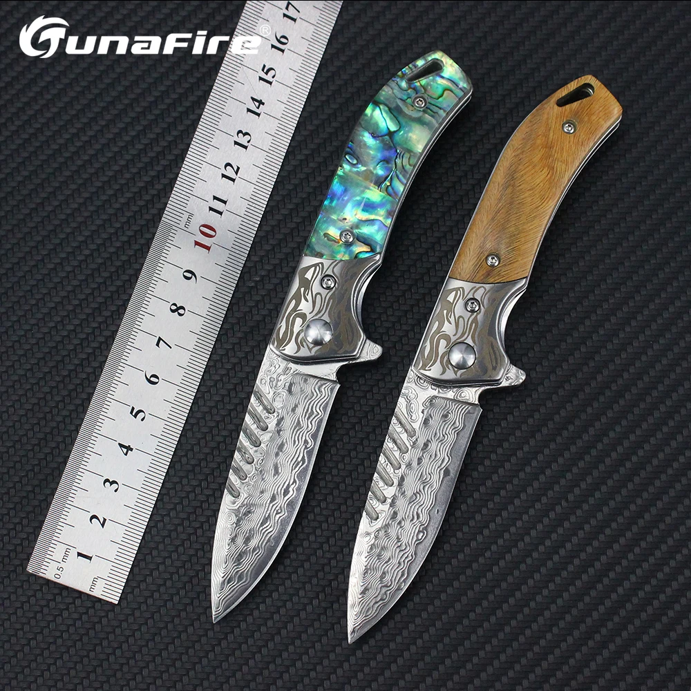

Tunafire Folding Knife Damascus VG10 Steel Sandawood/Abalone Shell Handle Camping Hunting Survival Outdoor Pocket Knives EDC