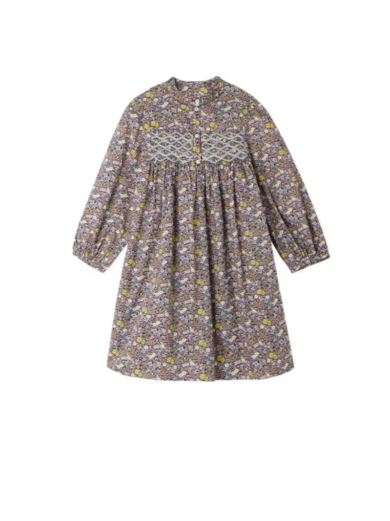 Kids Dress 2024 Winter Autumn Brand Girls New Flower Print Long Sleeve Dresses