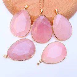 Women Natural Rose Quartz Pendant Energy Healing Teardrop with Crystal Necklac