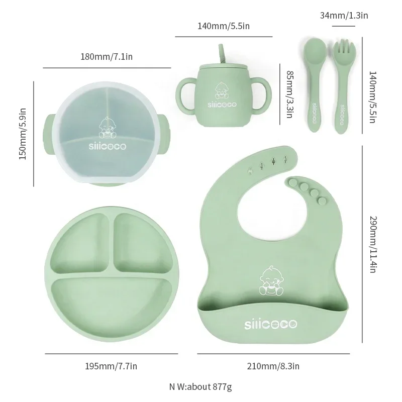 Silicoco Wholesale Custom BPA Free Silicone Bowl Suction Snacks Cup Straw Plate Bibs Products Kid Other Tableware Baby Feeding S