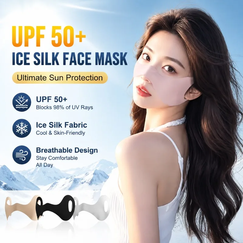 UPF 50+ Eisseide Sonnenschutz-Gesichtsmaske Atmungsaktive Anti-UV-Maske für Radfahren und Laufen für Männer und Frauen