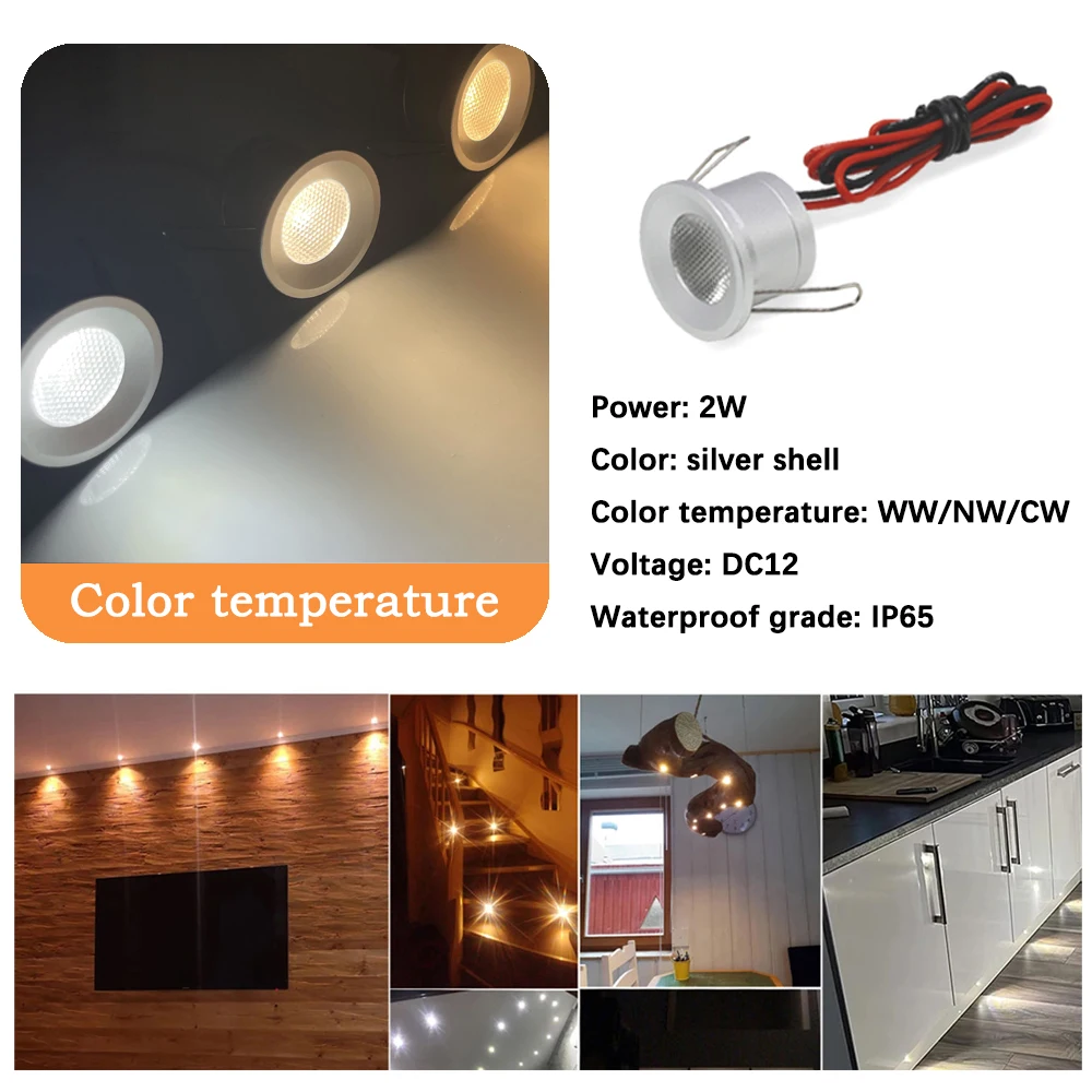 LED Spotlights 2W Recessed Mini Lampe with Dimmer Controller Set Interior Ceiling Spots for Jewelry Cabinet Showcase Downlights