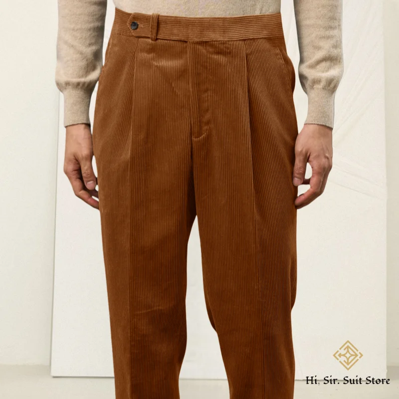 

Мужские вельветовые брюки классического кроя с эластичным поясом, повседневные брюки с эластичной талией, прямые, свободного кроя, для уличной моды и повседневной носки