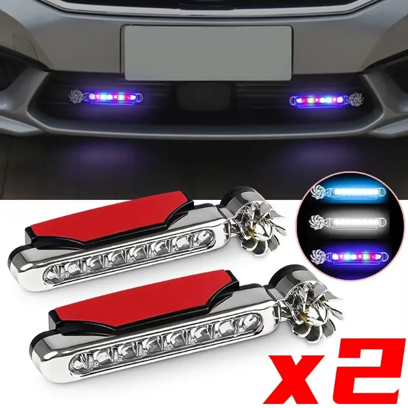 Wind Powered Car LED DayTime Running Lights Creative Auto Auxiliary Lighting Rotation Fan Lamp Automobile Day Time Headlights