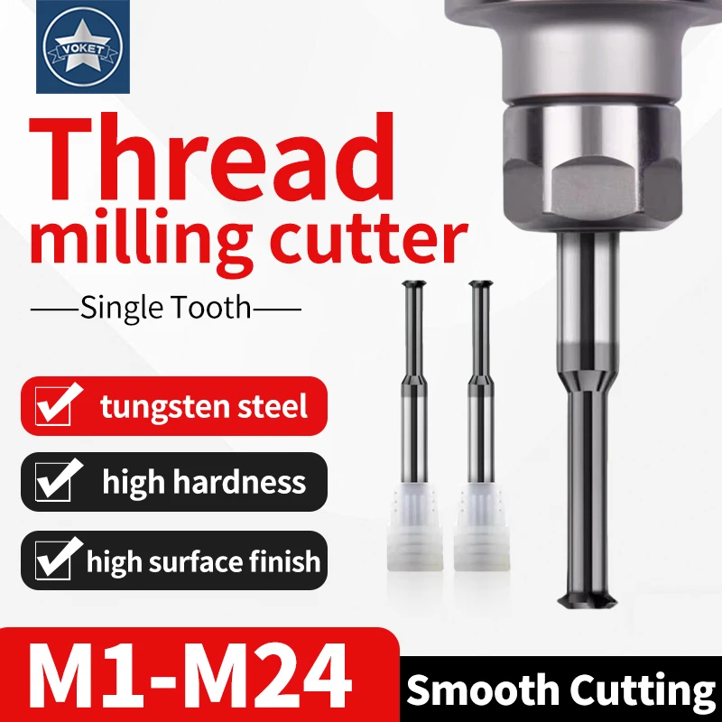 

VOKET TAP Single Tooth Thread Milling Cutter ISO High Hardness CNC Carbide Tungsten Steel M1-M24 mills Cutter High Quality
