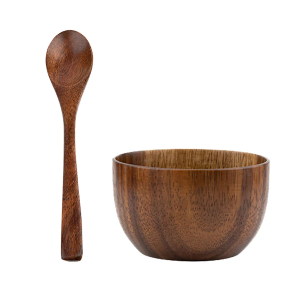 

Wooden Kids Bowls Set High Quality Material Easy Clean Safe Use Ideal Size Soups Salads Noodles Pasta Fruits Spoon Children Bowl