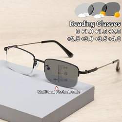 Memory Titanium Alloy Multifocal Photochromic Reading Glasses Half Frame Business Eyewear Anti-blue Light Far Sight Glasses