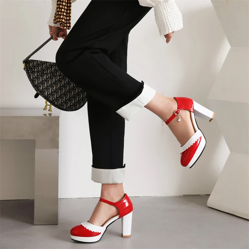 Elegant Women's High Heels Lolita Shoes D'Orsay Pumps Black White Red Heeled Sandals Party Office Shoes Female Large Size 45