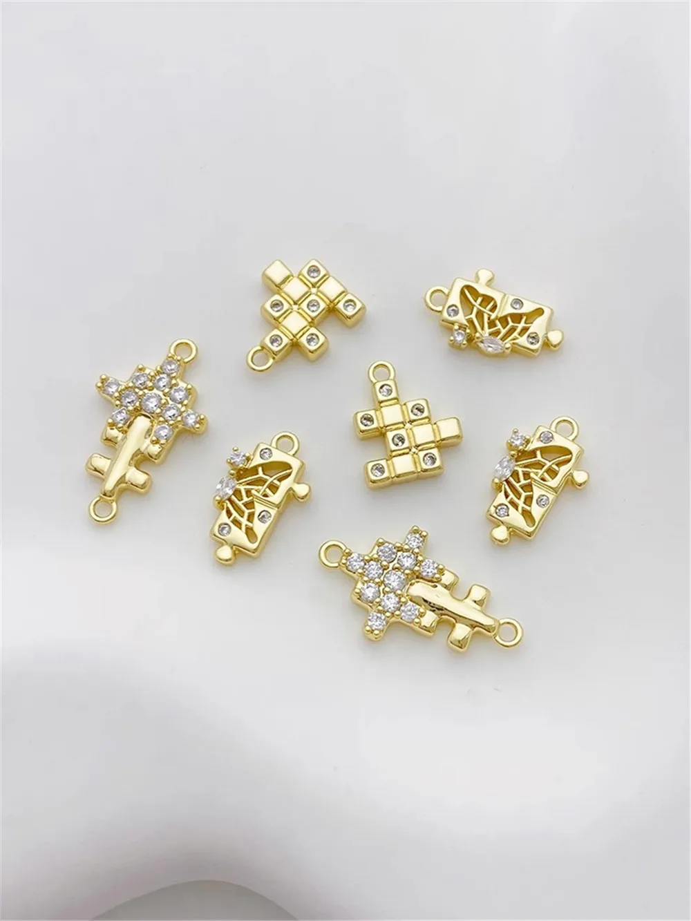 

14K Gold-plated Micro-inlaid Zircon Puzzle Tetris Pendant Diy Bracelet Necklace Jewelry Material Pendant L527