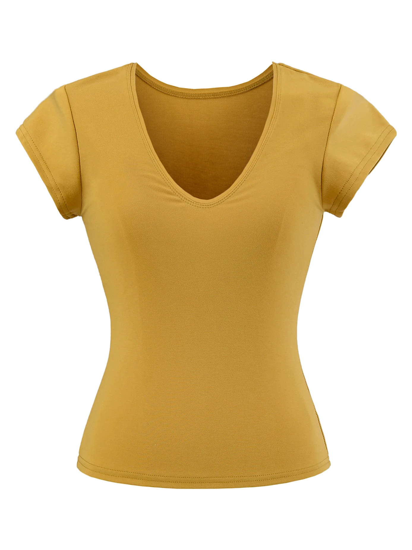 スリムフィット Vネック Tシャツ シルクのようなウエストシェイプ セクシーなストリートスタイル 純色ニットサマートップス レディース