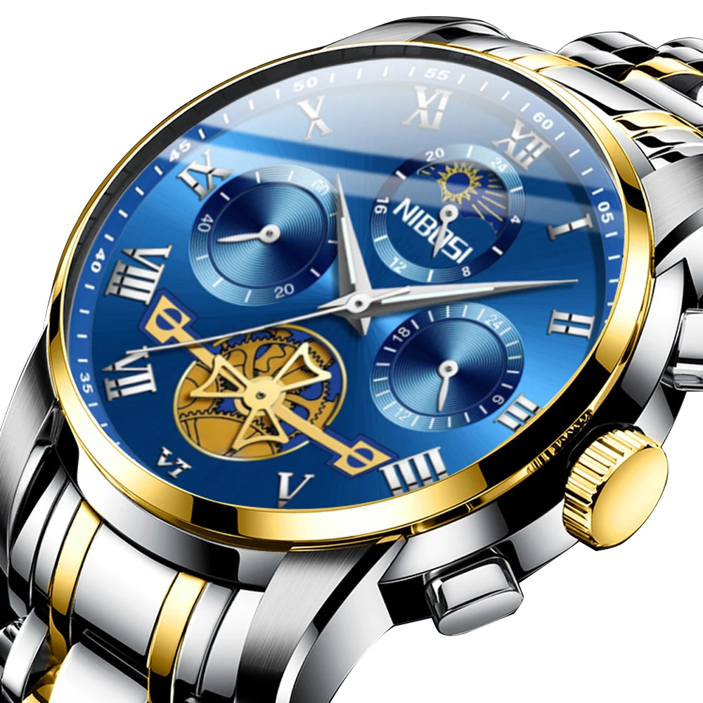 

NIBOSI Chronograph Men Watches Waterproof Stainless Steel Band