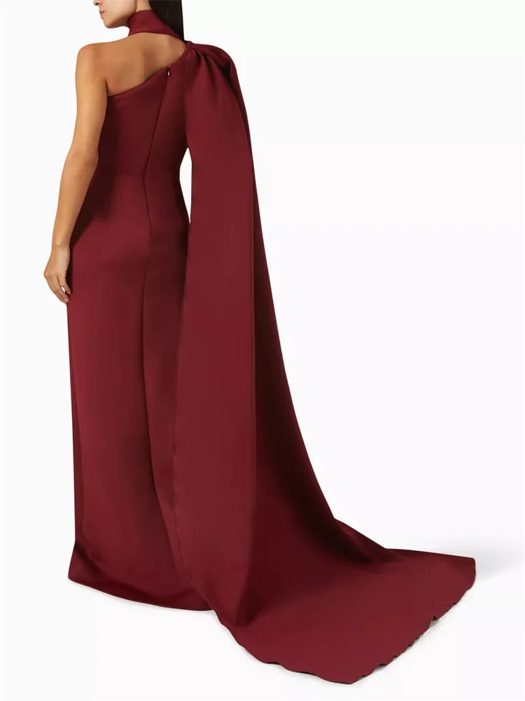 New Arrival One Shoulder Neckline Crepe Straight Evening Dress Elegant Back Zipper Floor Length Sweep Train Gown For Women 2024