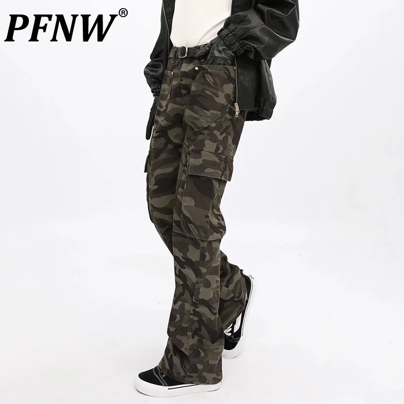 PFNW Korean Washed Slightly Loose Workwear With Multiple Pockets Camouflage Jeans High Street Trendy Long Pants For Men 28W5313