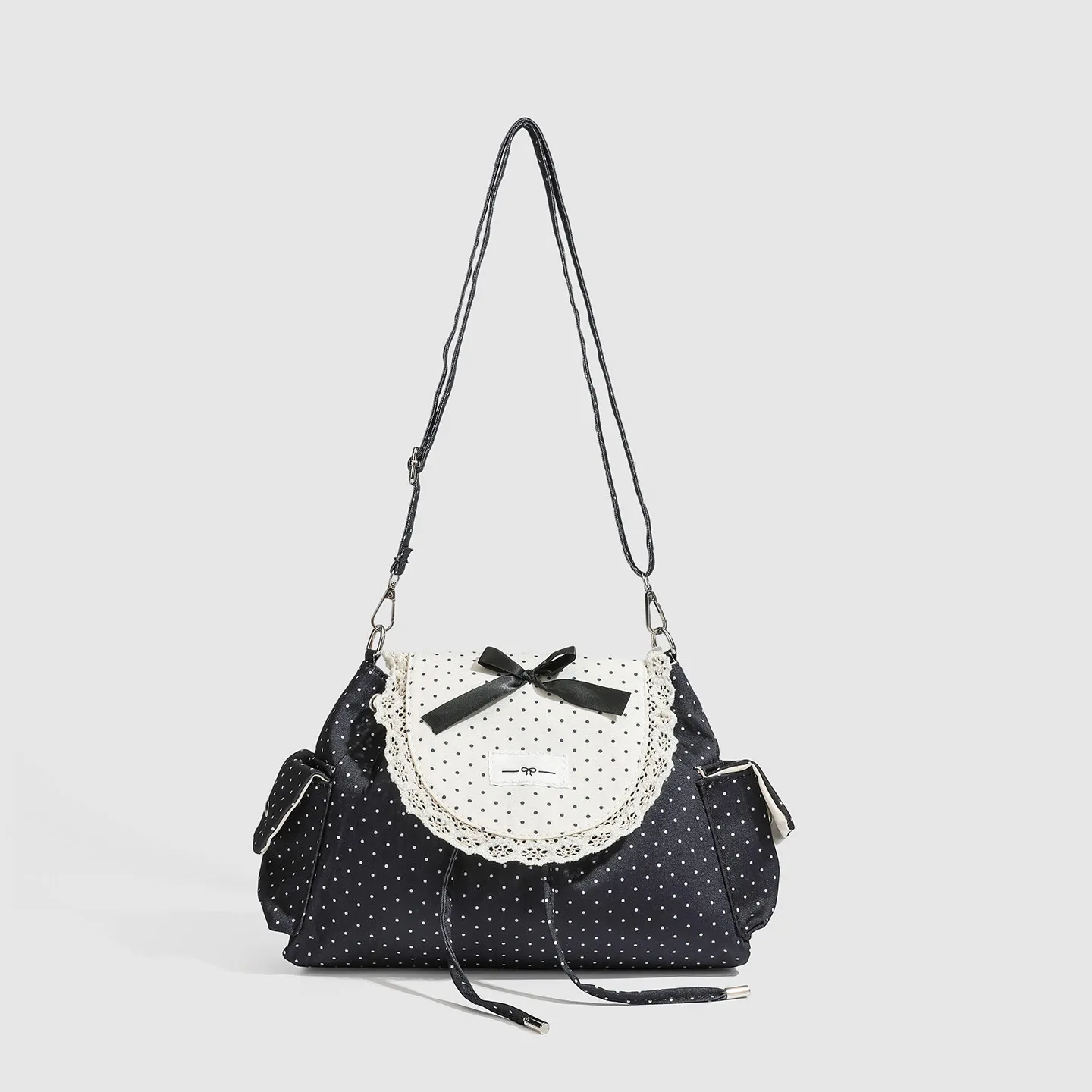 Women Korean Style Chic Versatile Cute Polka Dot Sweet Lace Flap Large Capacity Lightweight Mini Backpack Daily Commuter