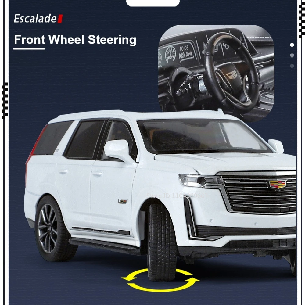 1:24 Escalade Metal Diecast Model Toy Cars 5 Doors Opened Sound Light Shock Absorption Pull Back Ornament Vehicle Gifts for Kids