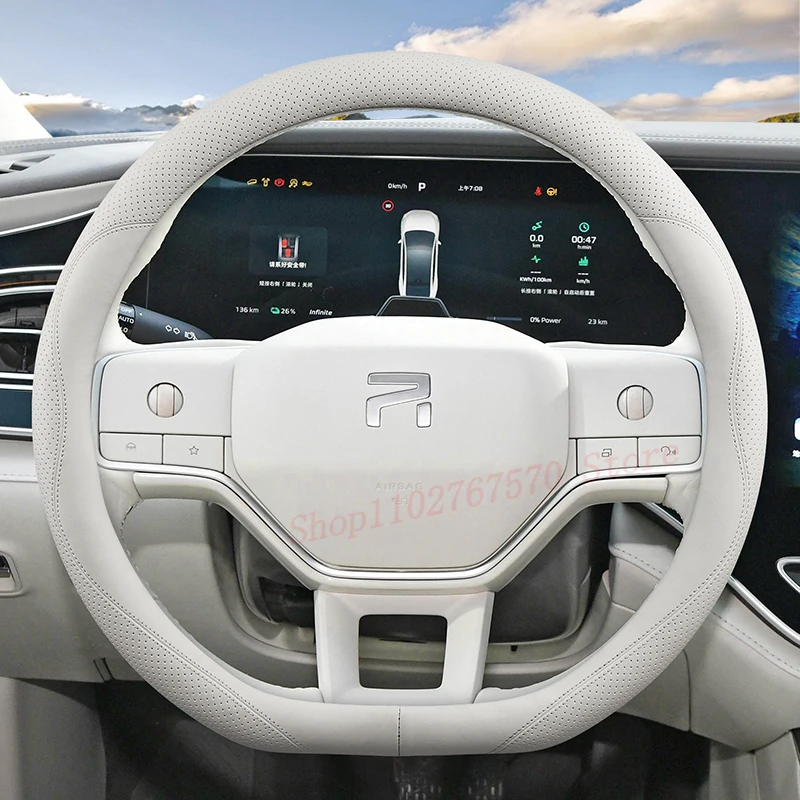 

For RISING F7 PRO MARVEL R7 Nappa Leather Steering Wheel Cover Non-slip Durable Four Season Universal Car Interior Accessories