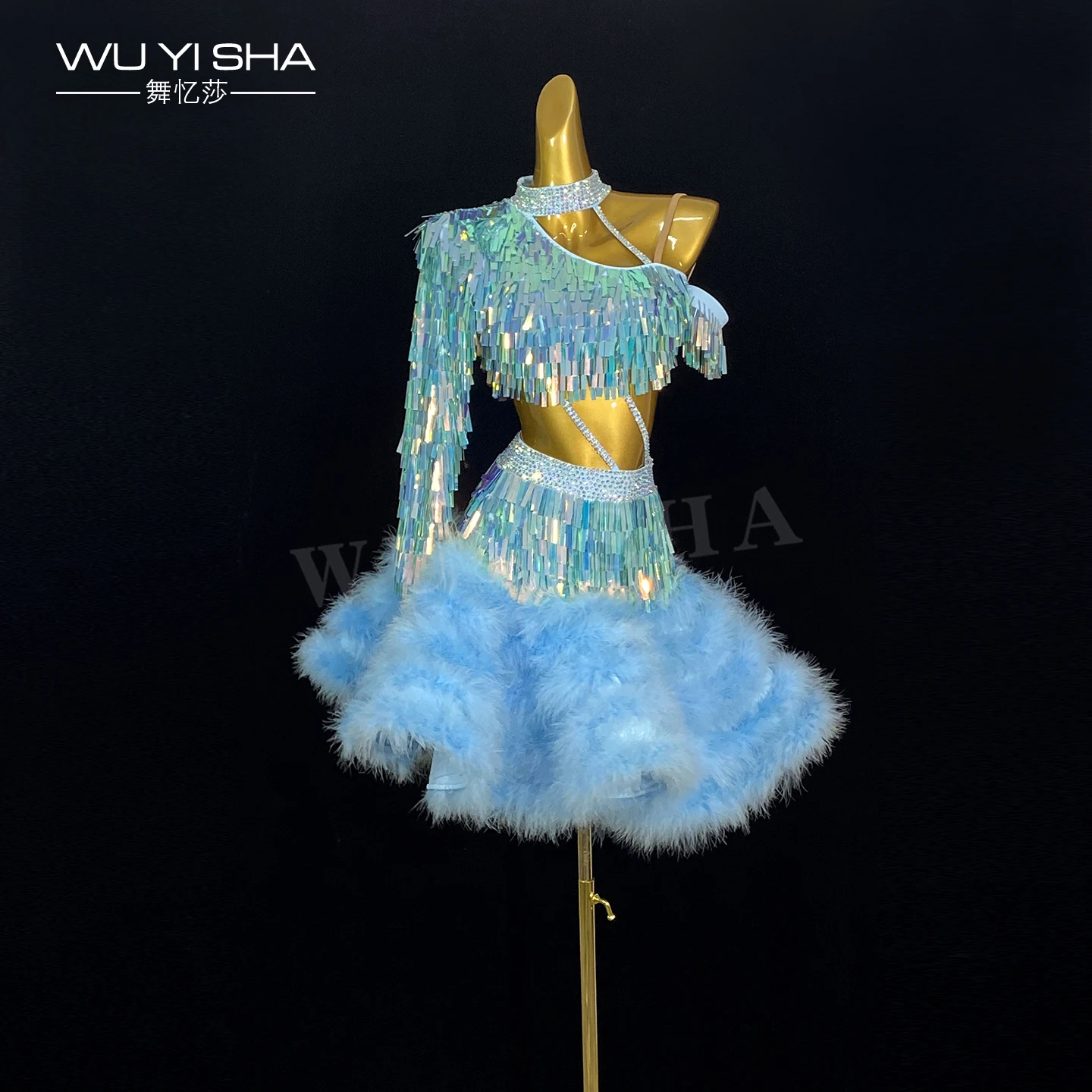 

Wuyisha High-End New Latin Dance Costumes for Women and Girls Latin Dance Performance Competition Costumes 2678 Lan