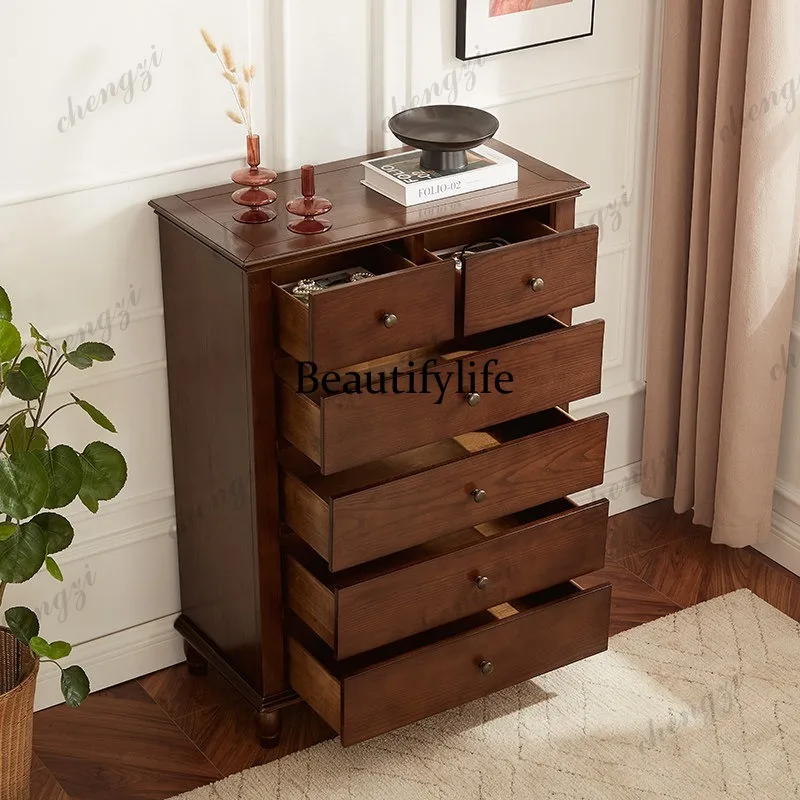 A73 American vintage bedroom all-solid wood five-drawer cabinet at the foot of the bed, living room French storage sideboard
