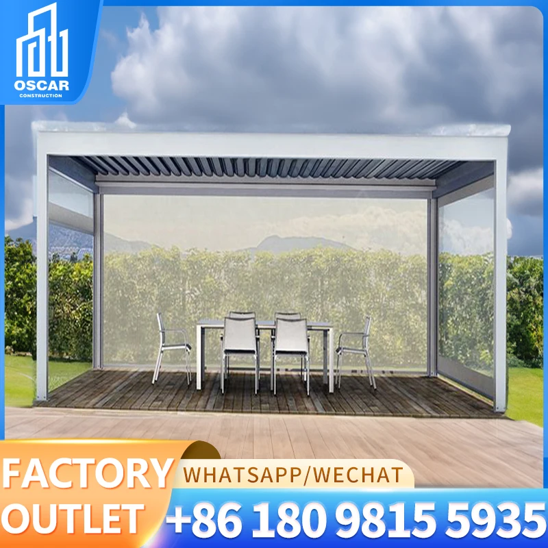 Electric Retractable Aluminum Alloy 6063-T5 Louvered Pergolas Villa Roof