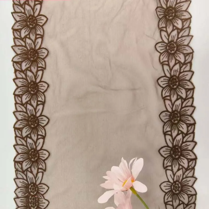 

40 ярдов, двухцветная элегантная сетчатая вышитая тюль, кружевная ткань, цветочная форма, кружево с вышивкой для нижнего белья, женское платье