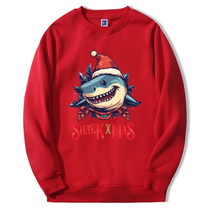 

Fashion Hoodies Festive Fins Sharkmas Delight Christmas New Hip Hop Oversize Hoody Pullover Long Sleeve Mens Warm Sweatshirts