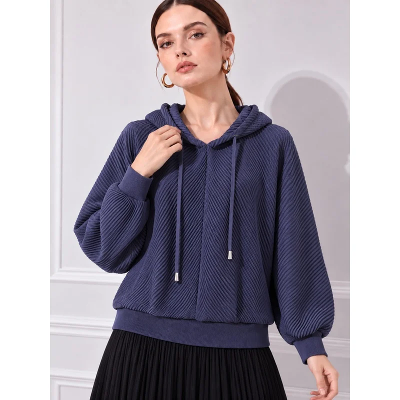 Miyake Pleated Autumn New Solid Color Hooded Sweatshirt for Women Loose Long Sleeve Plus Size Female Casual Clothes
