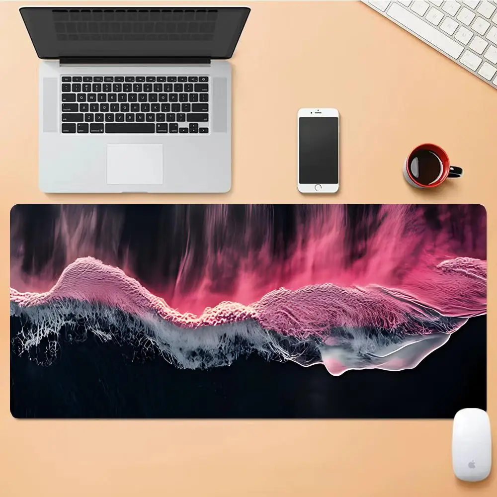 Pink Japan Waves Mouse Pad PC Gamer Home Kawaii Cat Computer HD Mechanical Keyboard Art Carpet Non-Slip Office Mouse Mat HYBXXC