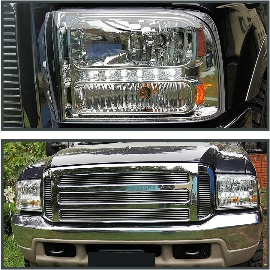 1 قطعة كروم واضح Led المصابيح الأمامية متوافقة مع 1999-2004 فورد F250 F350 F450 سوبر ديوتي 2000-2004 فورد رحلة L + R زوج رئيس