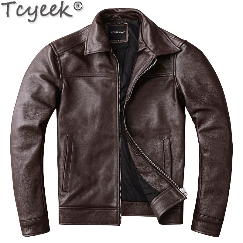 Tcyeek Real Leather Jacket Men Top Layer Cowhide Coats Business Casual Leather Coat Autumn Winter Clothes Slim Fit Chaquetas