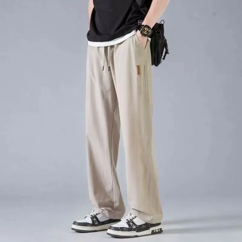 Spring Autumn Fashion High Waist Casual Pants Men's Clothing Loose Korean Style Ice Shreds Pockets Straight Cylinder ITrousers