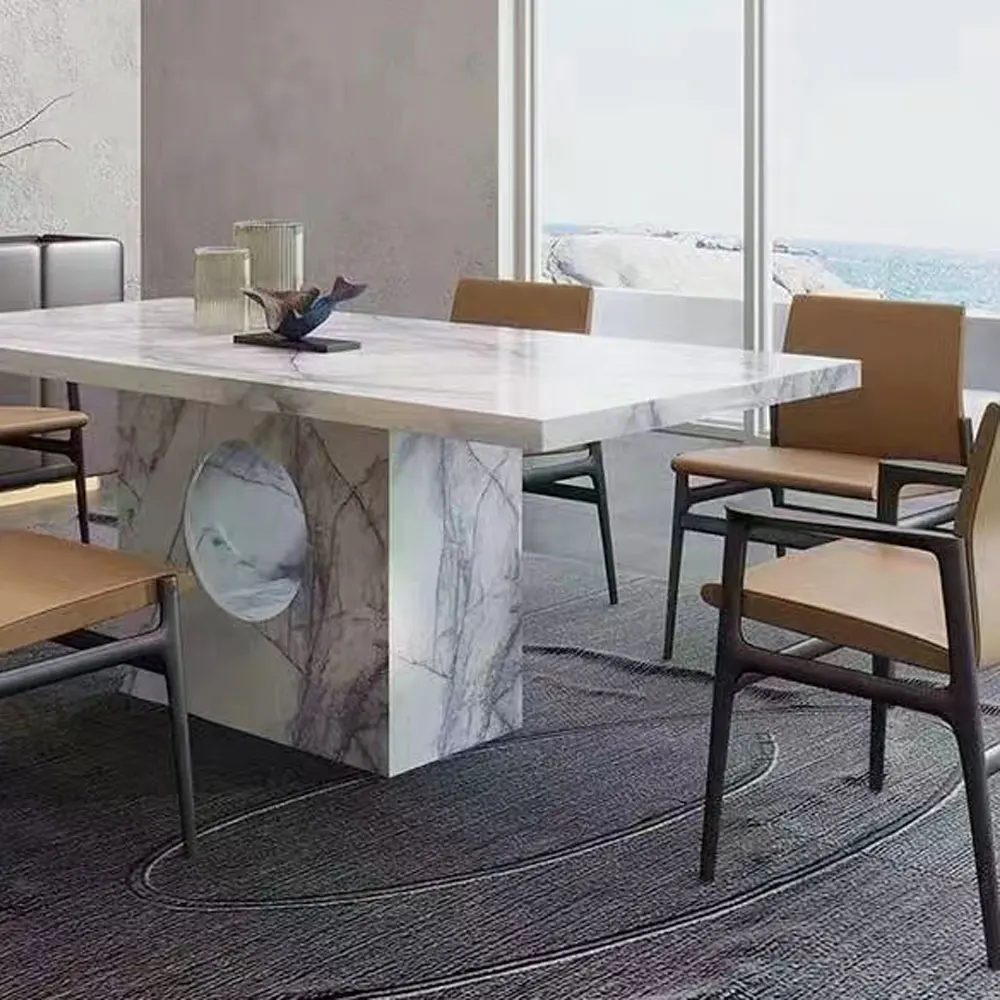 Big Wholesale Modern Marble Stone Dining Table 6 Chairs Rectangle Dining Room Table Set