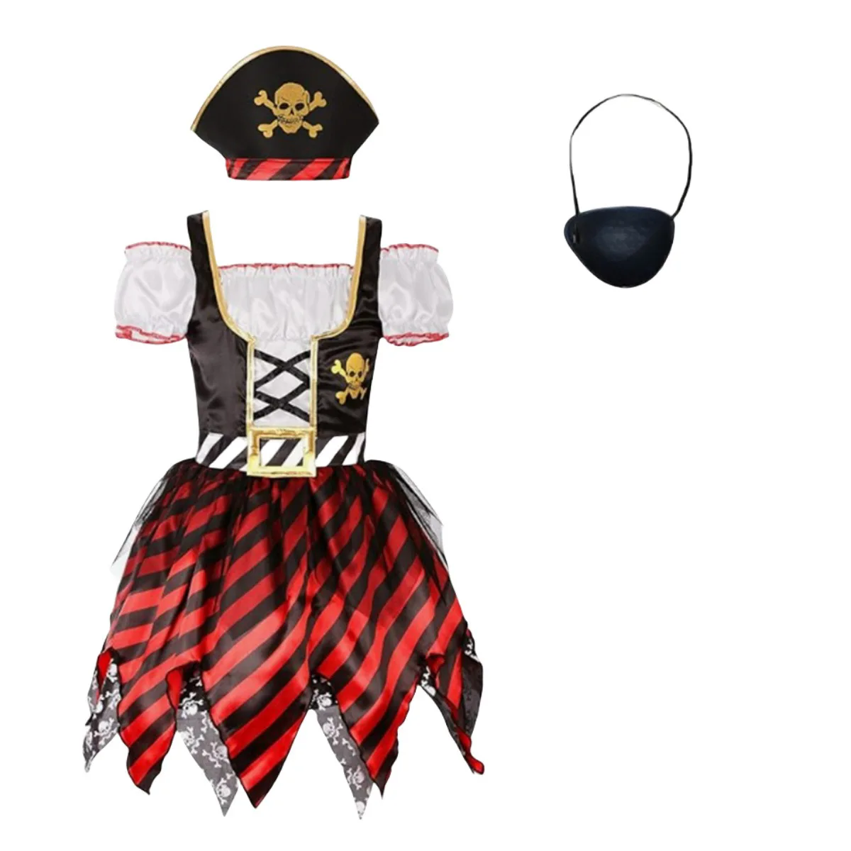 Disfraz de calavera pirata de capitán para niños de 3 a 10 años, traje de Cosplay de bucanero de Halloween, sombrero fresco, pantalones, traje, vestido de tres piezas
