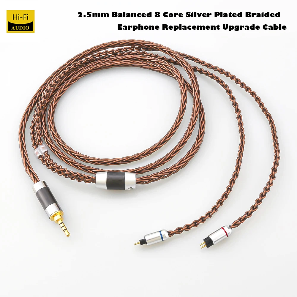 

2,5 мм сбалансированный 8-ядерный посеребренный плетеный сменный кабель для наушников, посеребренный провод, кабель для наушников BL03 V80 KZ