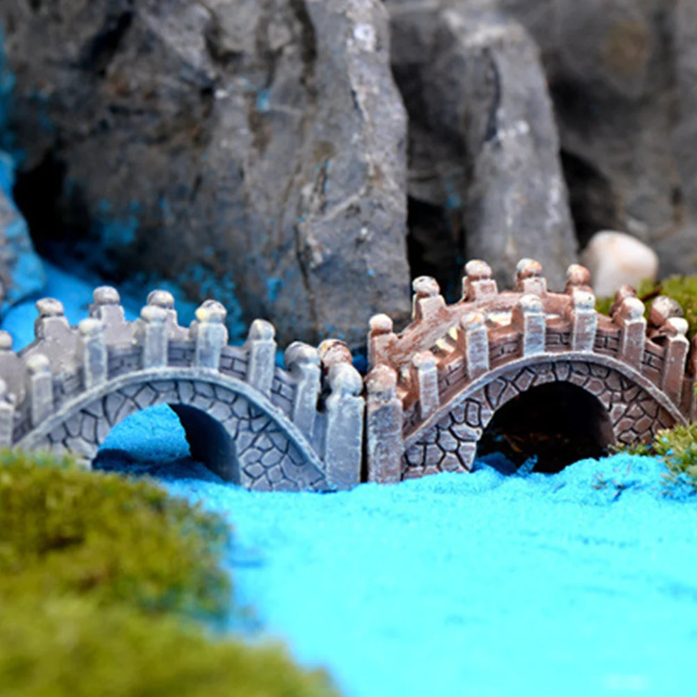 

4pcs Miniature Resin Bridge Figurines Palace Style Landscape Adornments Creative Decor Grey Brown Each
