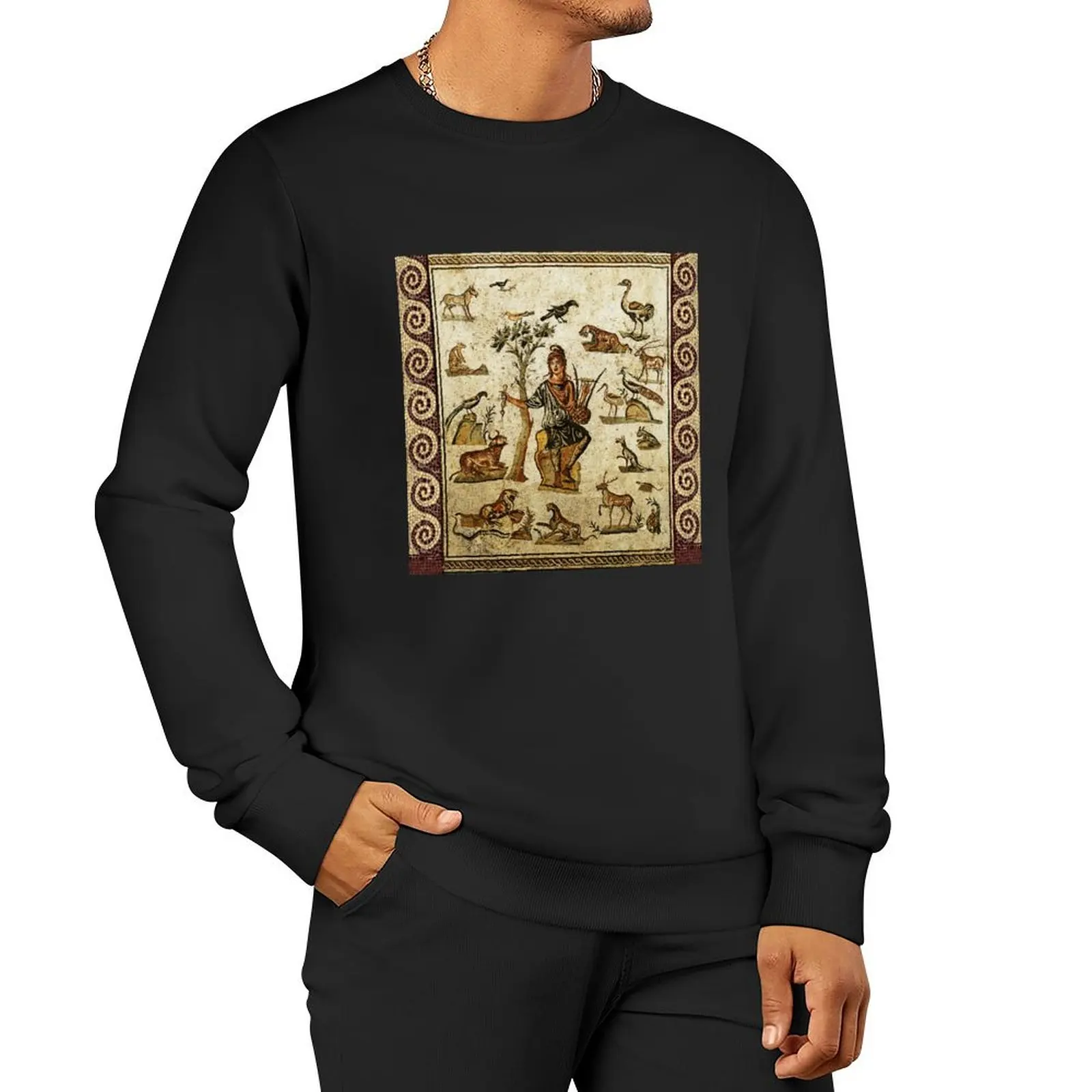 ANTIQUE ROMAN MOSAICS ,ORPHEUS ENCHANTING ANIMALS WITH HIS MUSIC Pullover Hoodie autumn clothes sweatshirts for men