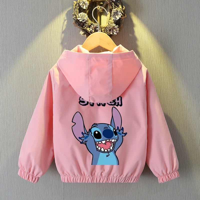 Lilo and Stitch Kids Girls Hooded Jacket Coat 2024 Autumn Children Cartoon Zipper Long Sleeve Casual Clothing Baby Boy Outerwear