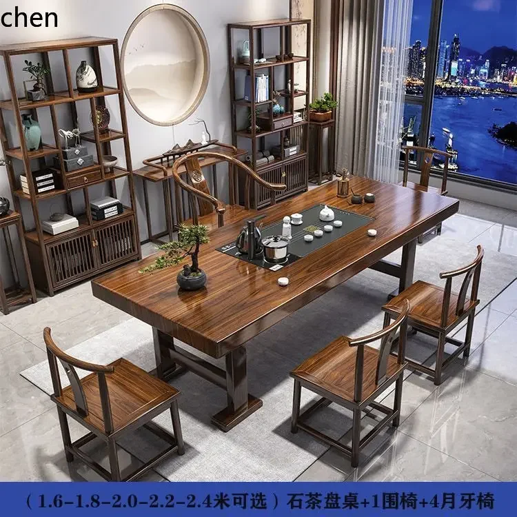 YFY Solid Wood Large Board Tea Table Full Set Tea Table Combination Office Kung Fu Fully  Water Boiling Tea Brewing Table