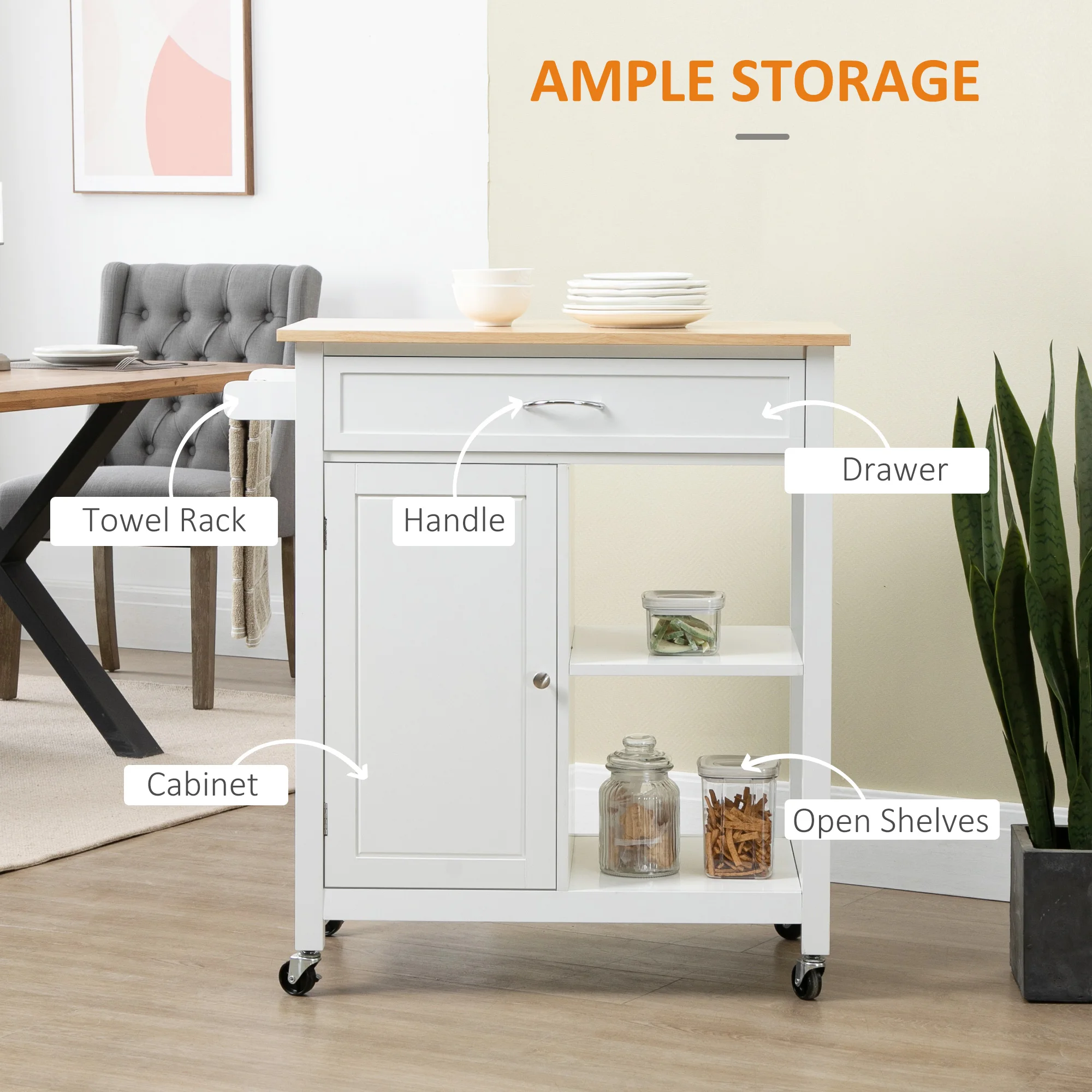 HOMCOM Meja Dapur Beroda, Meja - Kitchen Queen ulasan dan harga