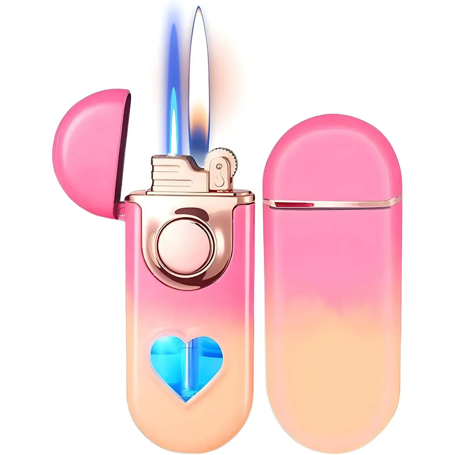 

Dual Flames Unique Heart shaped Lighter Visible Butane Gas Torch Lighters Metal Flint Portable Windproof Cigarette Cigar