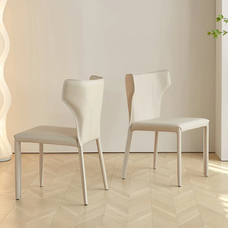 

Saddle leather dining chair home modern simple white dining table chair Italian Internet celebrity backrest stool