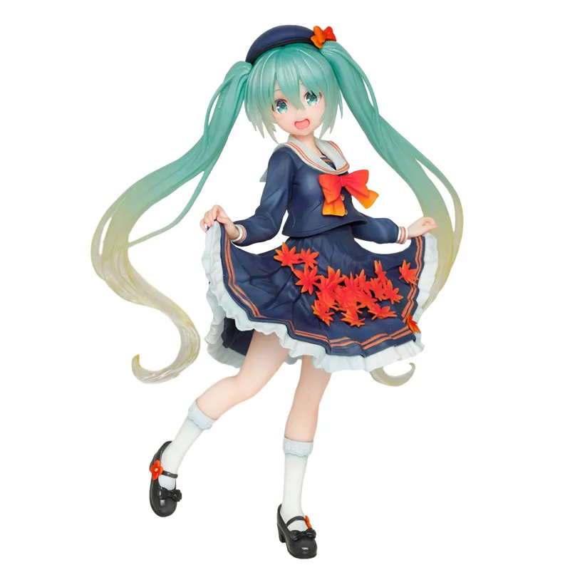 18CM Hatsune Miku Four Seasons Series Art AutumnFigure Anime Maple Leaf Uniform Standing Cute Girl PVC Static Doll Gift