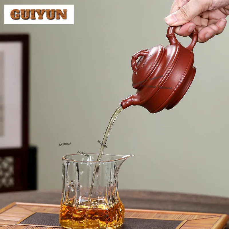 220ml High-end Yixing Purple Clay Teapots Handmade Double Line Bamboo Drum Pot Raw Ore Dahongpao Mud Kettle Zisha Tea Set