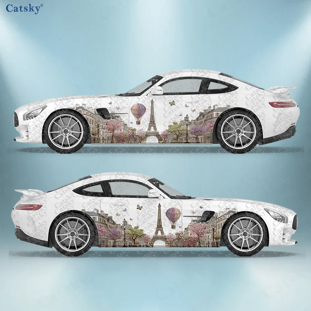 2pcs Paris Eiffel Tower Car Side Decals, Self-Adhesive PVC Waterproof & Scratch-Resistant Stickers, Universal Car Accessory Gift