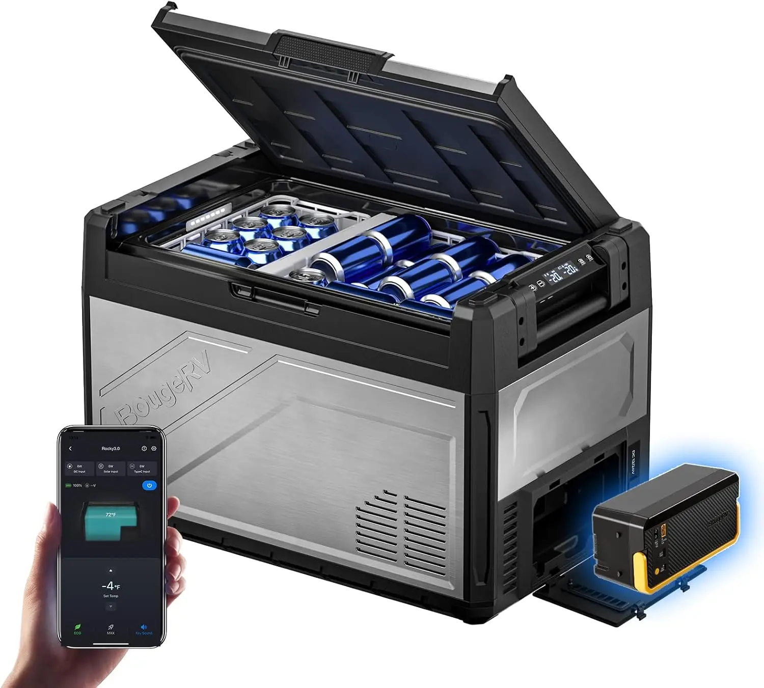 Portable Dual Zone 12V Car Fridge Freezer, 55 Quart Compressor Cooler with 240Wh Battery, APP Control - Ideal for Overlanding, Camping, Travel, RV, Truck (2026 Model)