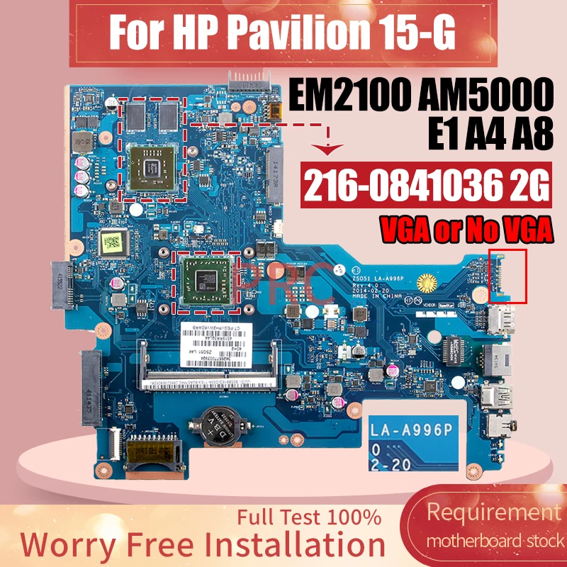 For HP Pavilion 15-G Laptop Motherboard LA-A996P EM2100 AM5000 E1 A4 A8 765111-501 764003-601 764268-001 Notebook Mainboard