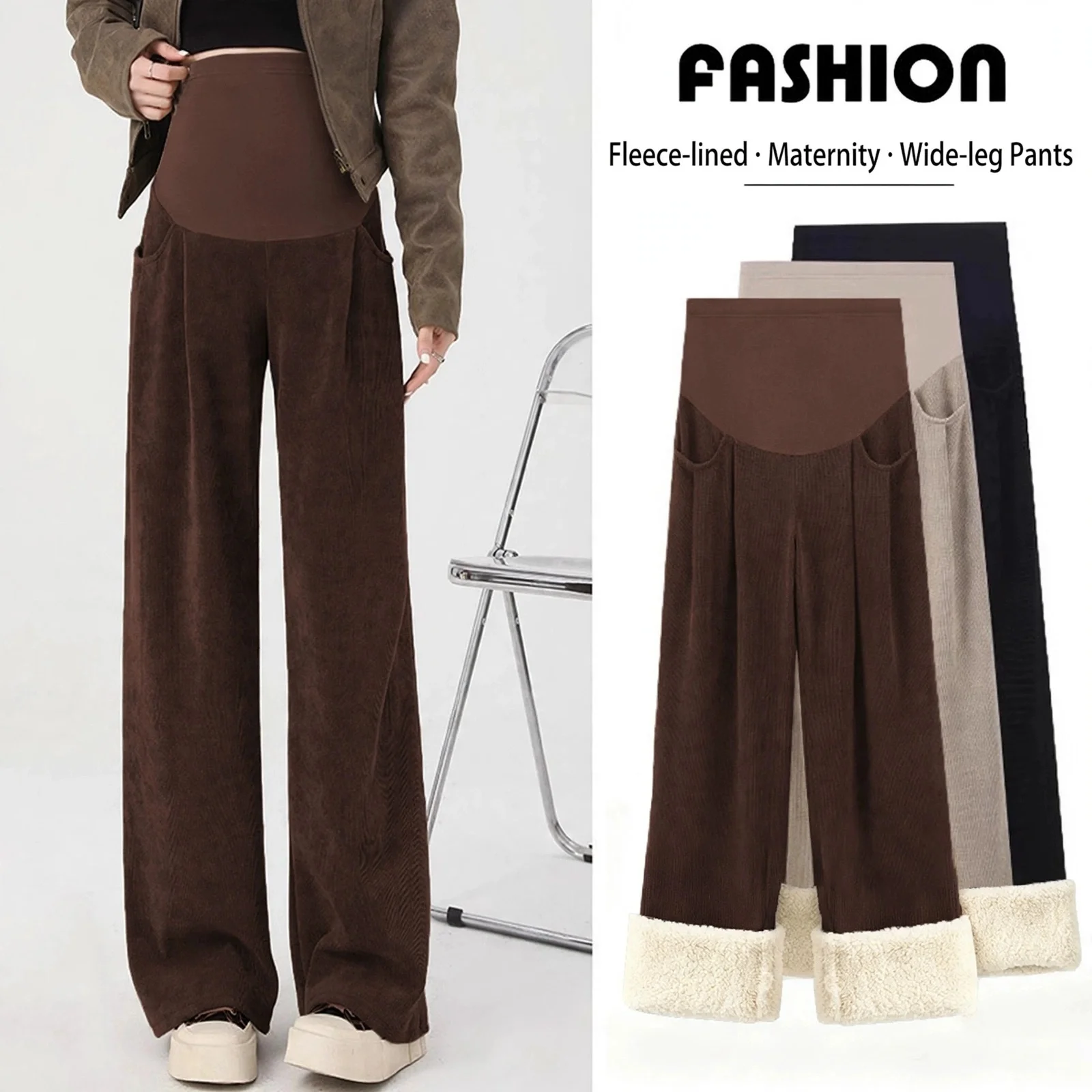 Maternity Pants Belly Support Straight Wide Leg High Waist Loose Thin Pregnant Women Autumn Winter Daily Wear Home Travel