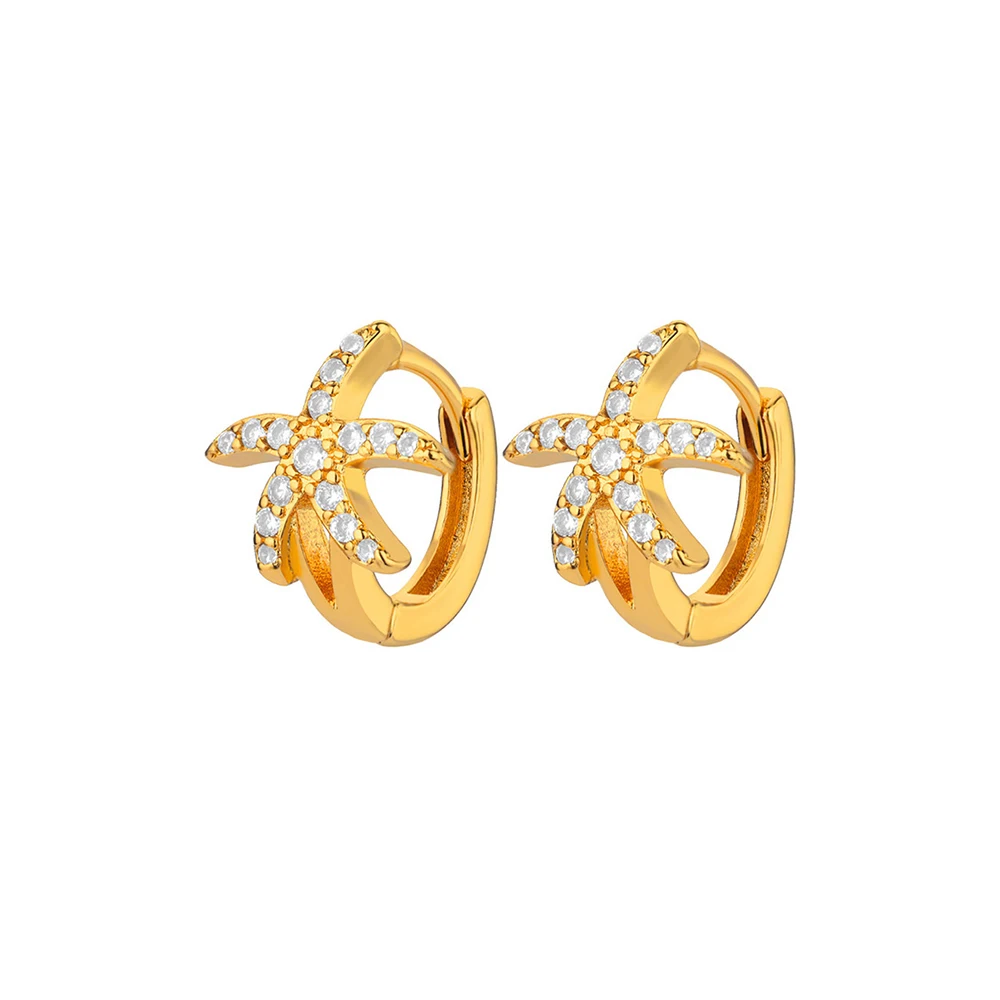

Zircon Starfish Hoop Earrings For Women Gold Color Round Female Earring Fashion Wedding Ear Jewelry Birthday Gift 2024 New Trend