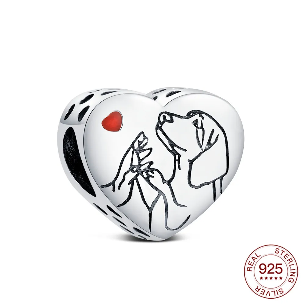 Neue Charms Original Herz-förmigen Hund Carving Perlen S925 Sterling Silber Bead Fit Armbänder Diy Für Frauen Edlen Schmuck Liebe geschenk