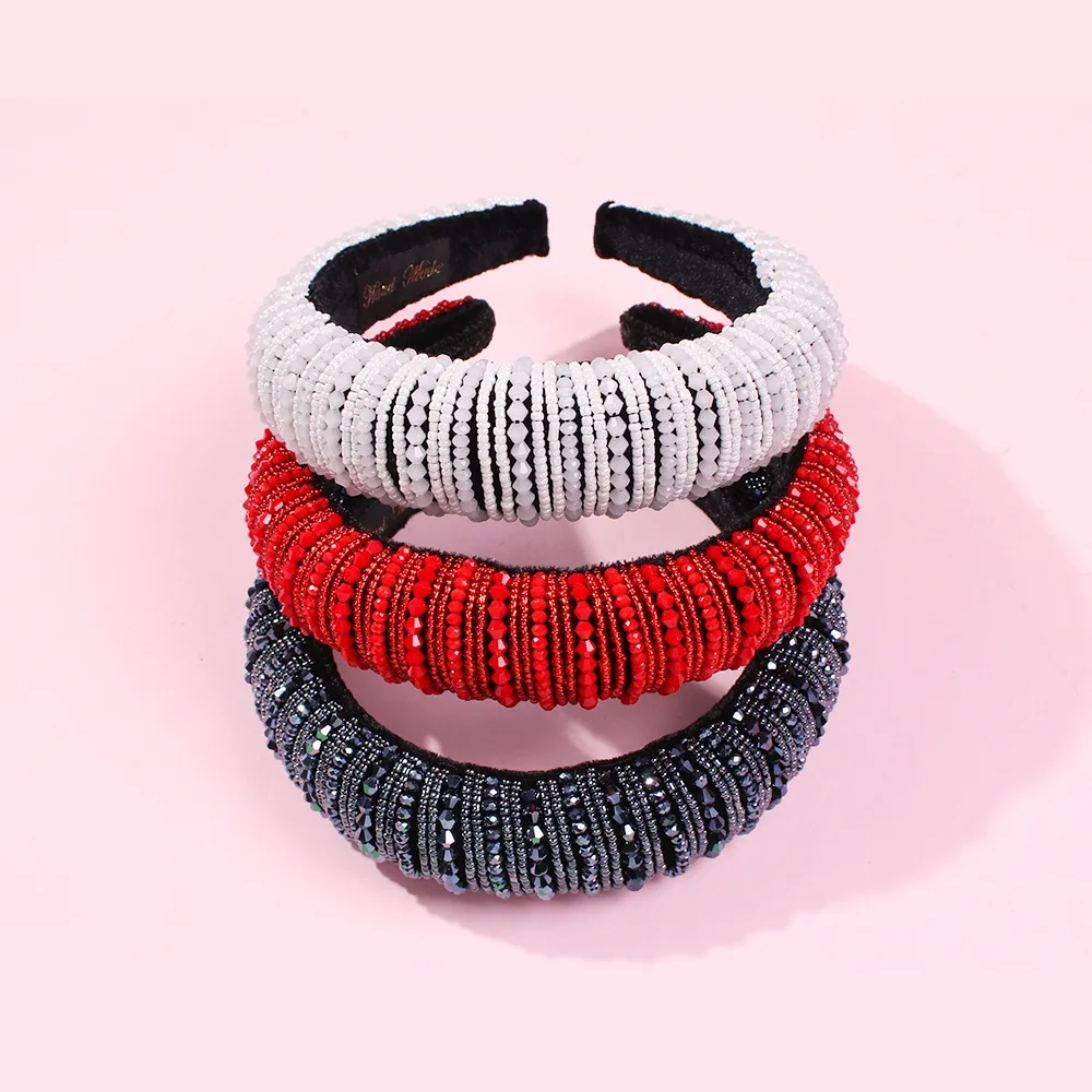 F1929 temperament flannel pearl headband women's fashion simple and versatile wide edge sponge headband headdress
